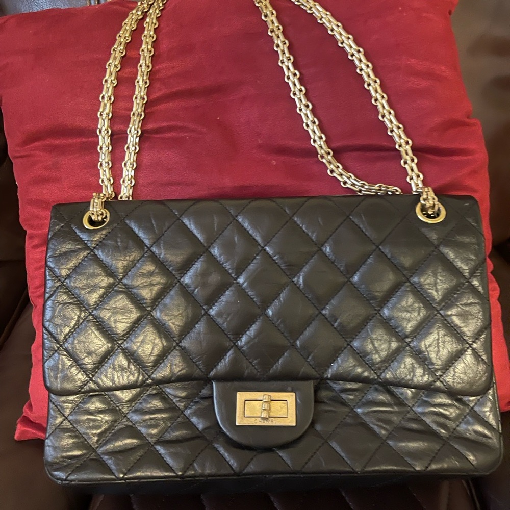 CHANEL Black Quilted Lambskin Shoulder Bag with Gold Hardware